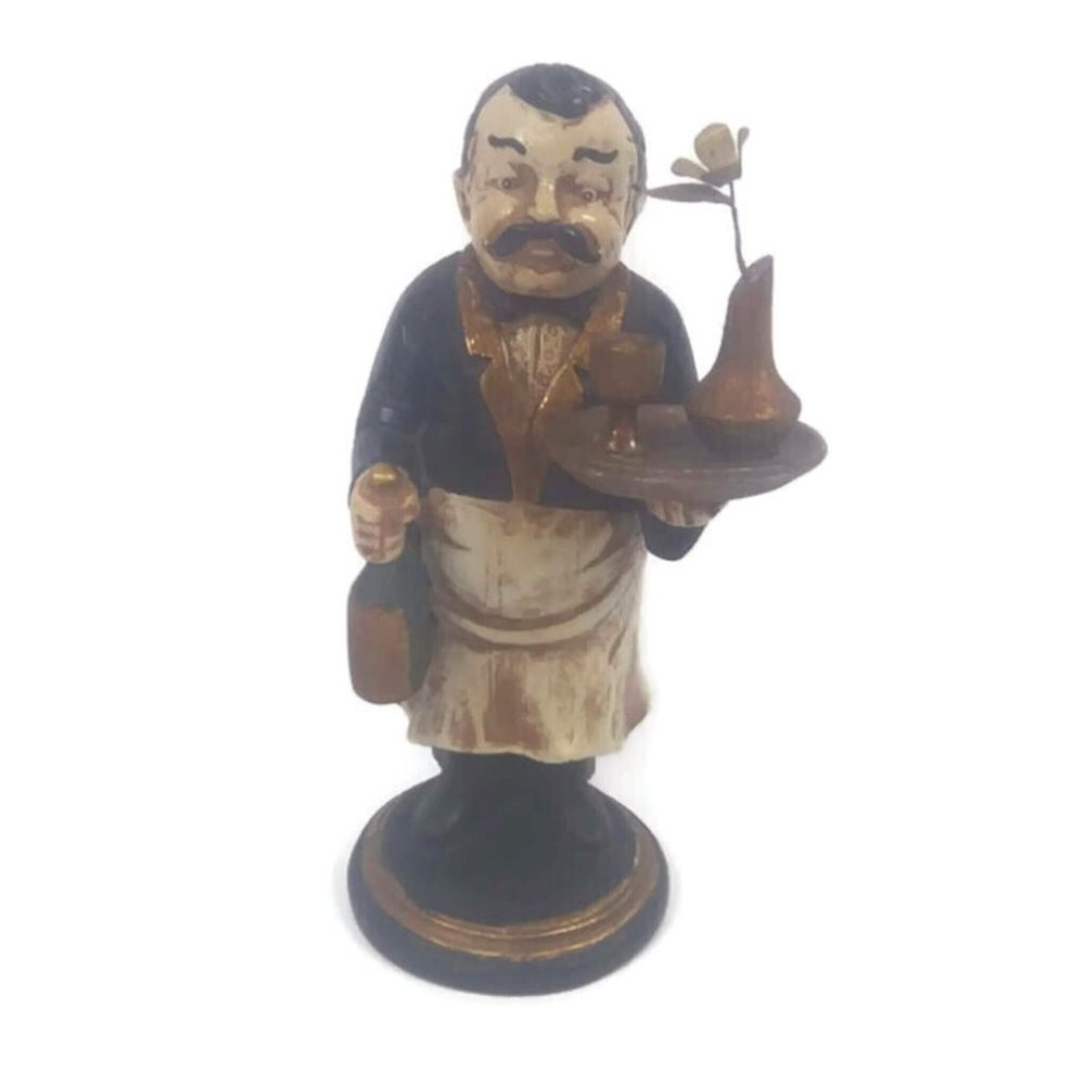 1980's Rustic Wine Serving Waiter Butler Figure 9.5" Tall